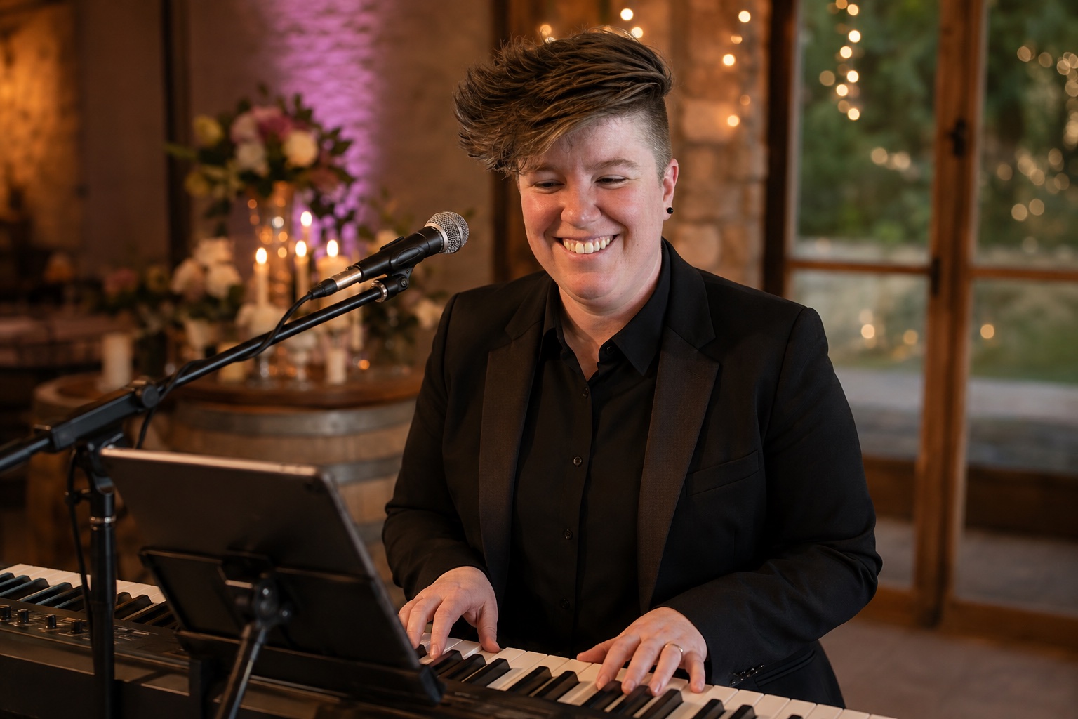 Erin DeArment performing solo piano at an elegant event